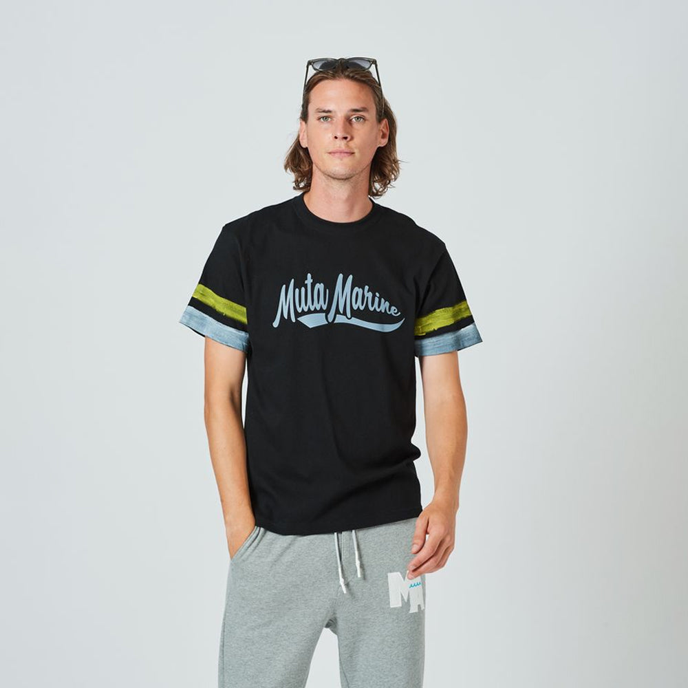 【MA2415】ACANTHUS x muta MARINE　ハンドペイントラインTシャツ / BLACK