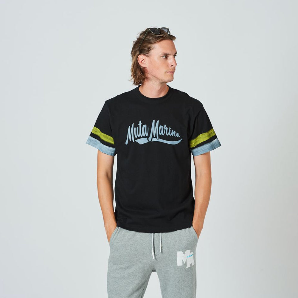 【MA2415】ACANTHUS x muta MARINE　ハンドペイントラインTシャツ / BLACK