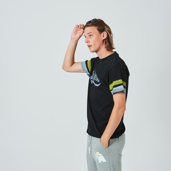 【MA2415】ACANTHUS x muta MARINE　ハンドペイントラインTシャツ / BLACK