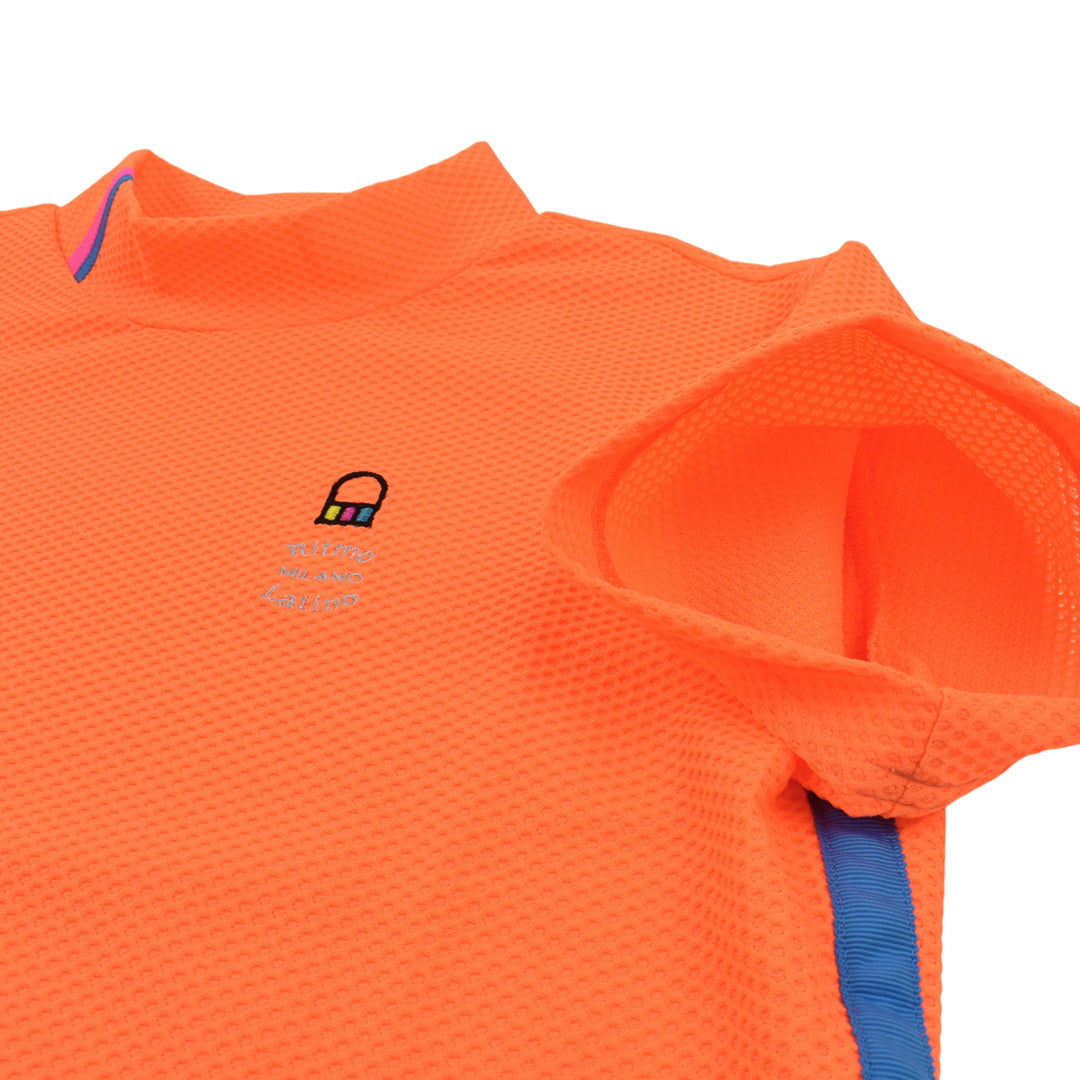Ritmo Latino MILANO 2025 Spring/Summer Mock Short Sleeve Shirt, Mesh, Orange (RLT-RL01) 