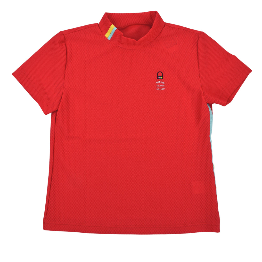 Ritmo Latino MILANO 2025 Spring/Summer Mock Short Sleeve Shirt, Mesh, Red (RLT-RL01) 