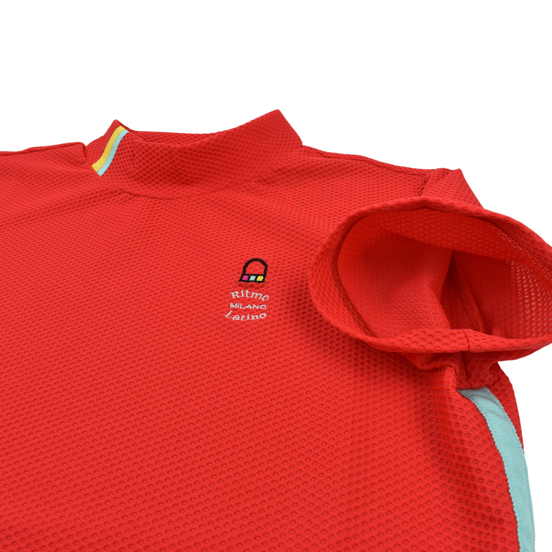 Ritmo Latino MILANO 2025 Spring/Summer Mock Short Sleeve Shirt, Mesh, Red (RLT-RL01) 