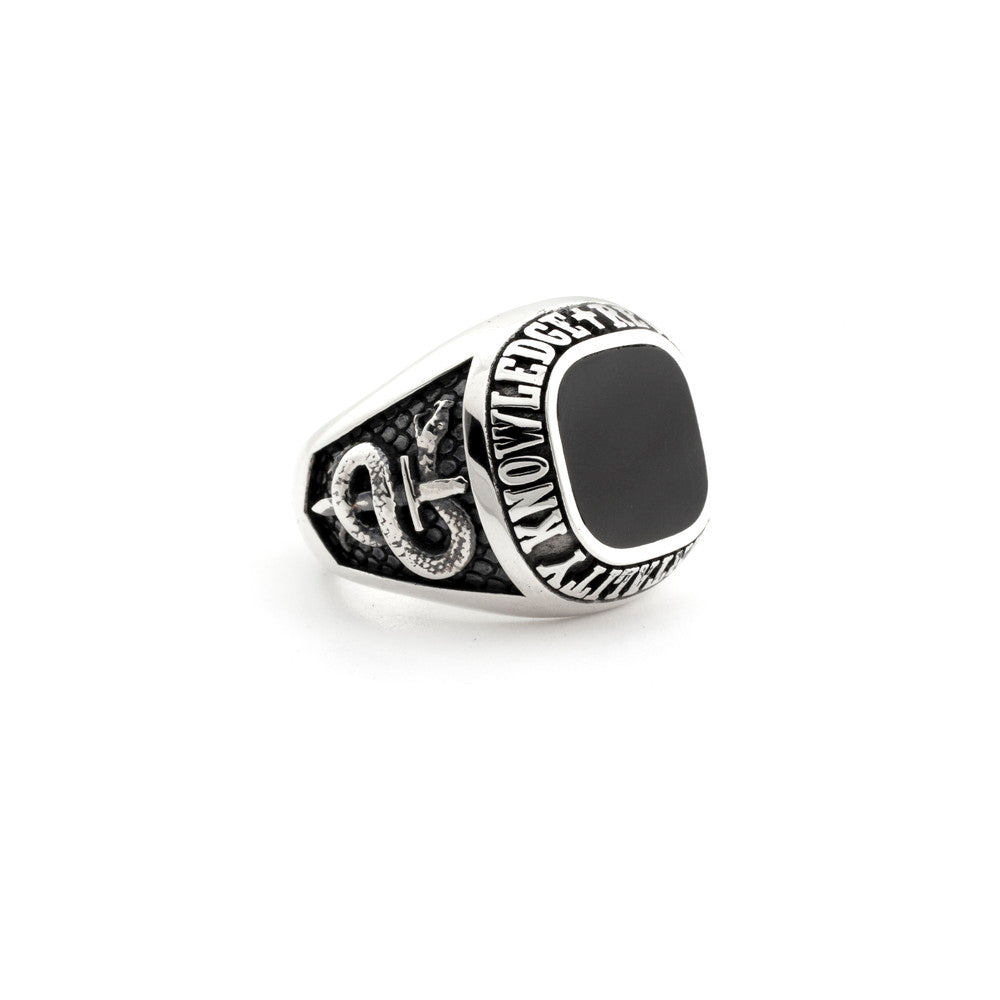 [N25ANE00010] SQUARE CELEBRATION RING WITH BLACK AGATE 