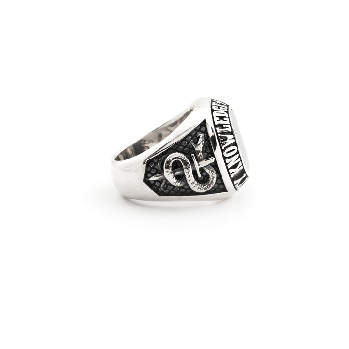 [N25ANE00010] SQUARE CELEBRATION RING WITH BLACK AGATE 
