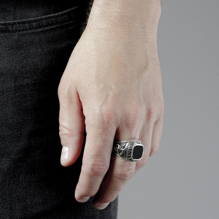 [N25ANE00010] SQUARE CELEBRATION RING WITH BLACK AGATE 