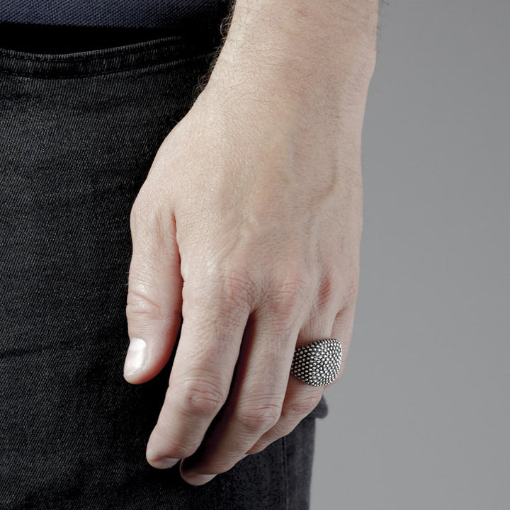 [N25ANE00061]DOTTED SQUARE SIGNET RING 
