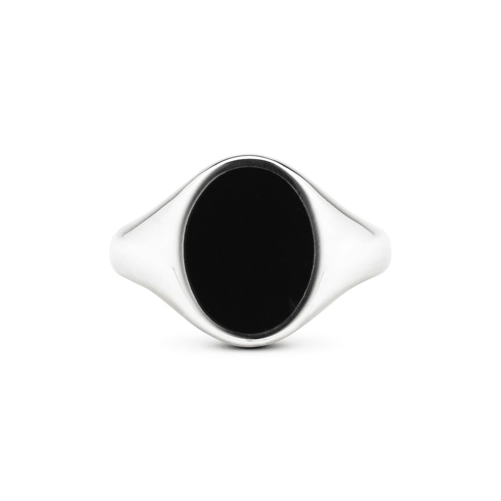 [N25ANE00067]OVAL BLACK ENAMEL SIGNET RING 