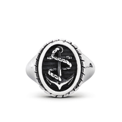 【N25ANE00154】ROPE & ANCHOR OVAL SIGNET RING