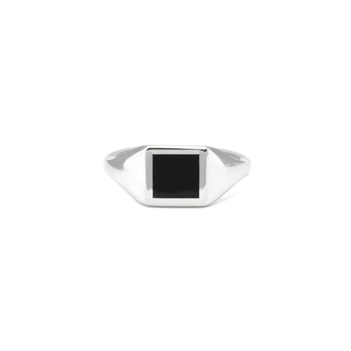[N25ANE00427] SQUARE BLACK ENAMEL SIGNET PINKY RING 
