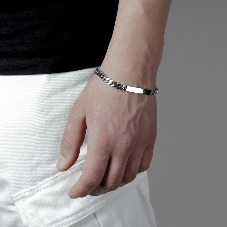 【N25BRA00050】200 SQUARE CURB CHAIN BRACELET WITH PLATE