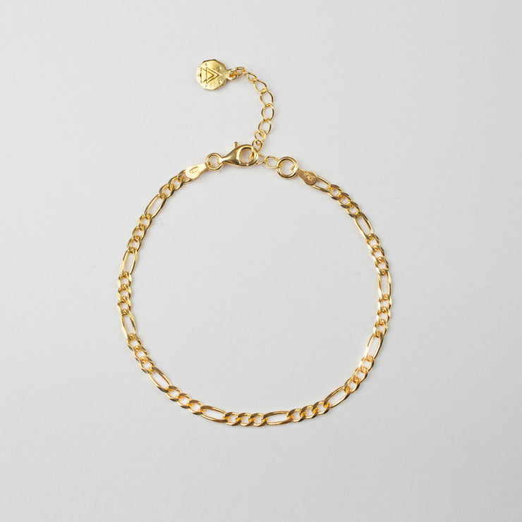 【N25BRA00348】3+1 CURB CHAIN BRACELET / POLISHED YELLOW GOLD PLATED